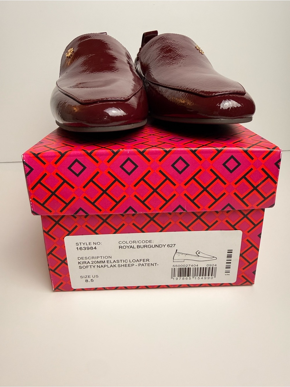 Tory‎ Burch Kira 20mm Elastic Loafer Softy Naplak Patent Royal Burgundy Size 8.5 - Picture 11 of 11